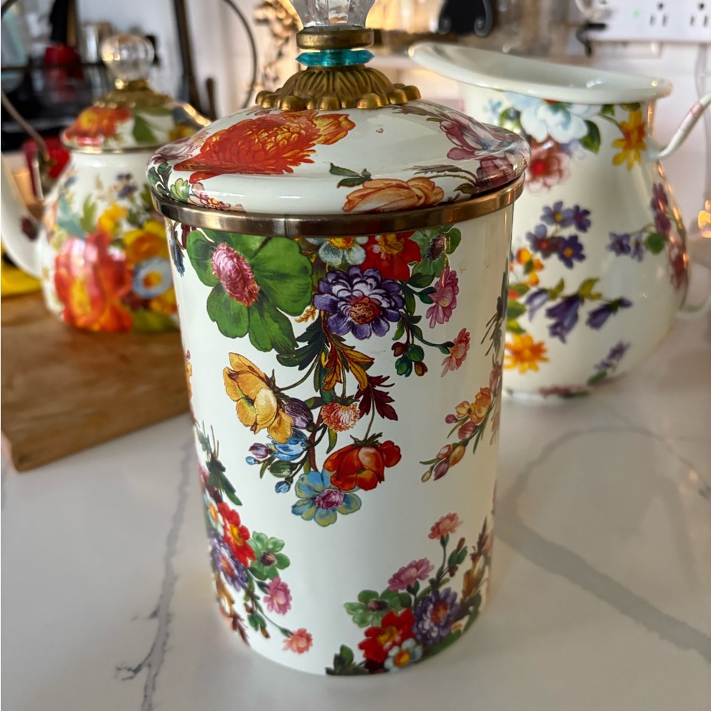 MacKenzie-Childs Multicolor Floral Canister with Gold Trim - Picture 2 of 5